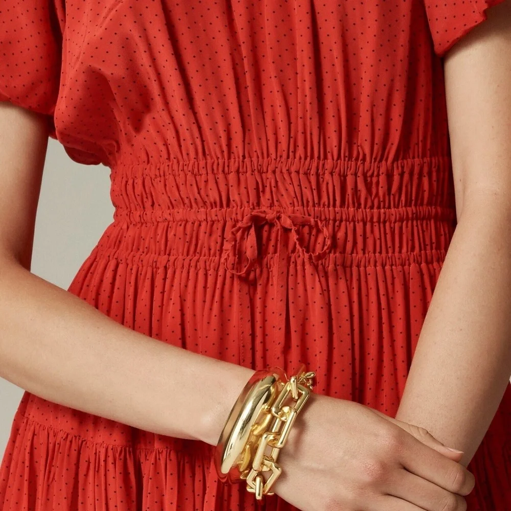 New JCREW Sz S Elena Puff-Sleeve Dress in Dotted Crepe de Chine Ruby $188 CF774 - Picture 2 of 5